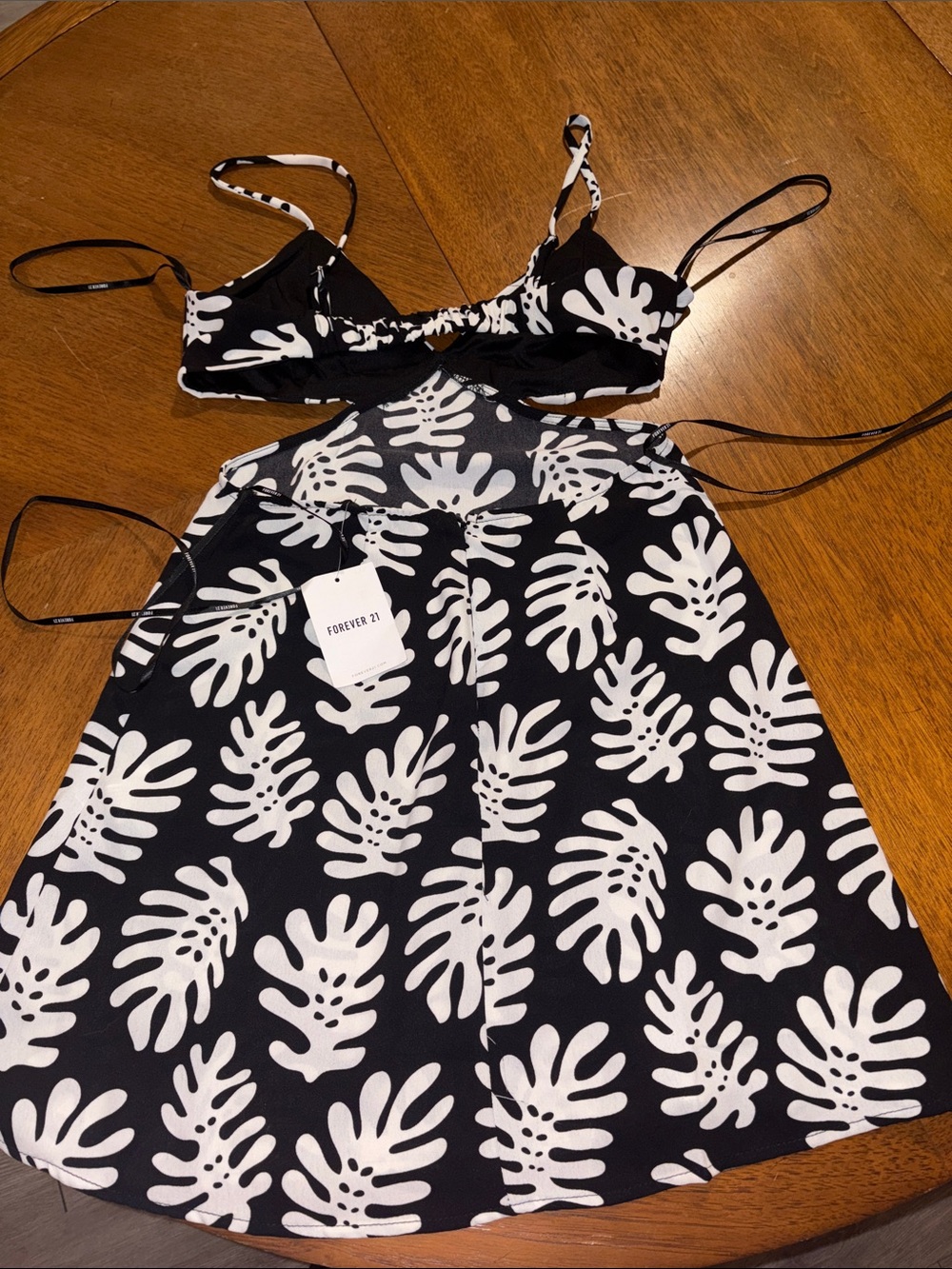 Forever 21 Black and White Leaf-Print Sundress